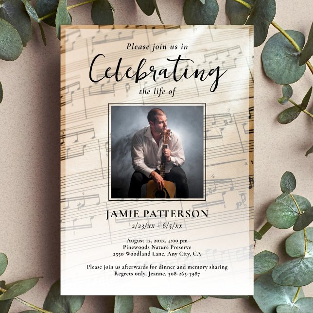 Music Lover Celebration of Life Funeral Photo Invitation (Creator Uploaded)