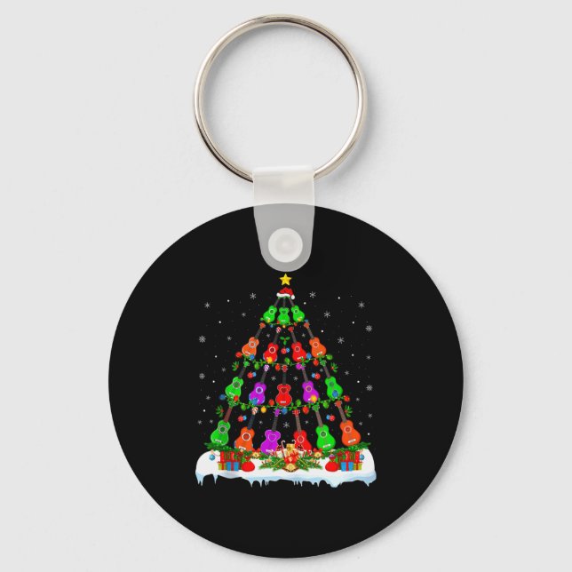 Music Lover Musical Ukulele Guitar Christmas Tree  Key Ring (Front)