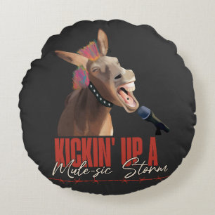 Music Lover Punny Rockstar Donkey Round Cushion