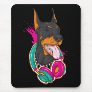 Music Lover Puppy Dog Cartoon Doberman Pincher M Mouse Mat