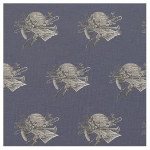 Music Lover Sketch with Birds and Band Instruments Fabric