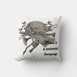 Music Lover Vintage Etching Band Instruments Cushion