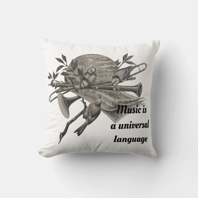 Music Lover Vintage Etching Band Instruments Cushion (Front)