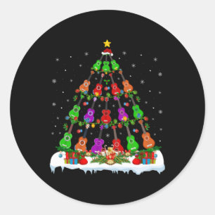 Music Lover Xmas Lights Musical Ukulele Christmas  Classic Round Sticker