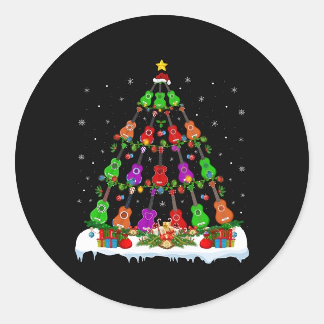 Music Lover Xmas Lights Musical Ukulele Christmas  Classic Round Sticker (Front)