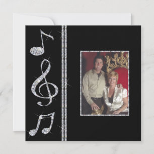 Music Lovers Diamond Shimmer On Black Wedding Invitation
