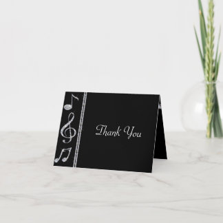 Music Lovers Diamond Shimmer On Black Wedding Thank You Card