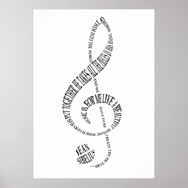 Music Lovers Gift Poster - Treble Clef Word Art (Front)