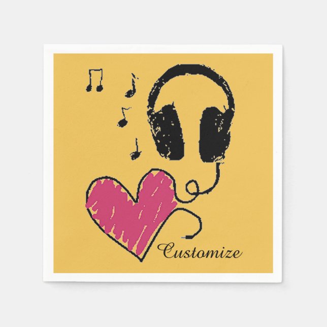 Music Lovers Heart Headphones Napkins (Front)