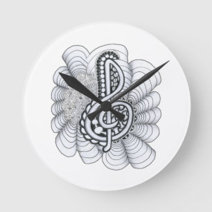Music Lovers Treble Clef Design Round Clock