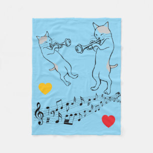 Music-Loving Cats on Blue Fleece Blanket