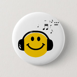 Music Loving Happy Face with Headphones 6 Cm Round Badge