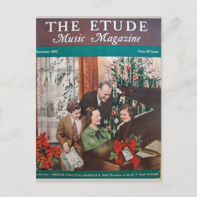 Music Magazine, 'The Etude' December 1937 Postcard (Front)