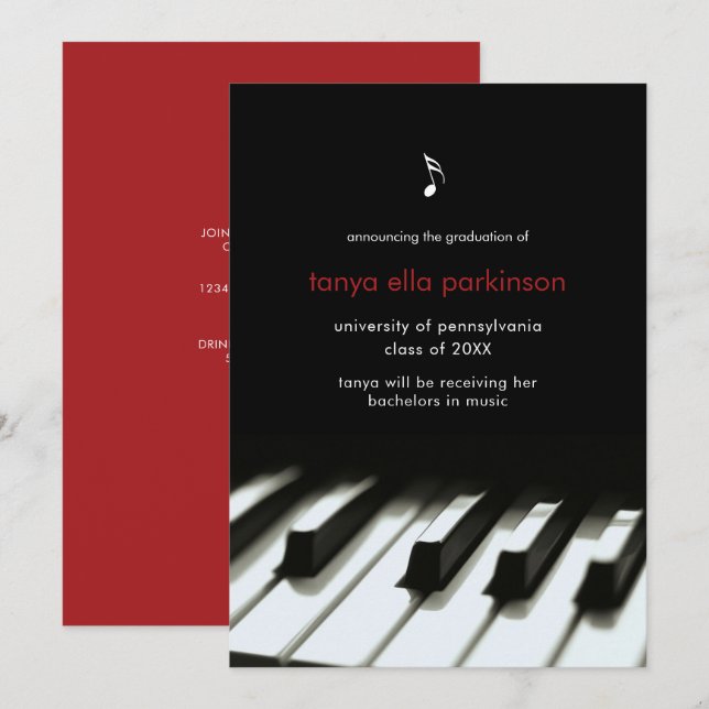 Music Major Piano Graduation Invitation (Front/Back)