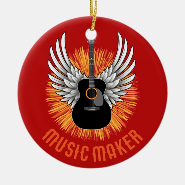 Music Maker (guitar player) Ceramic Tree Decoration (Front)