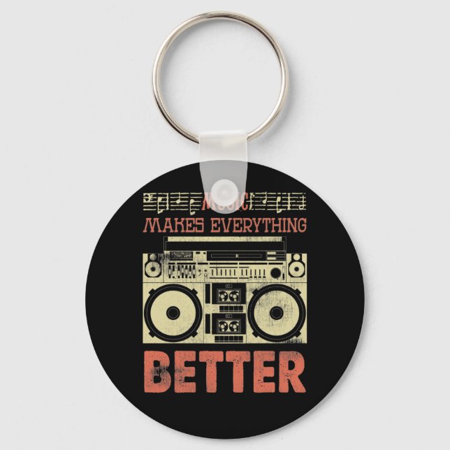 Music Makes Everything Better Old School Boom Box Key Ring (Front)