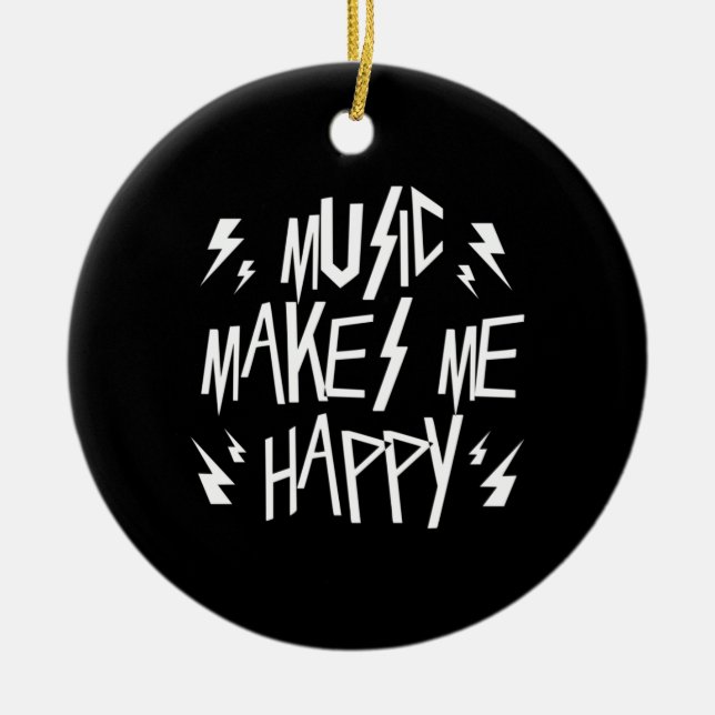 Music Makes Me Happy Ceramic Tree Decoration (Front)