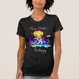 Music Makes Me Happy Octopus Playing Guitar T-Shirt