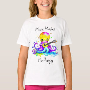 Music Makes Me Happy Octopus Playing Guitar T-Shirt