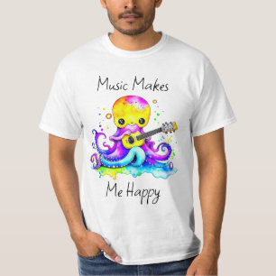 Music Makes Me Happy Octopus Playing Guitar T-Shirt