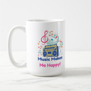Music Makes Me Happy Retro Boombox Colourful Music Coffee Mug