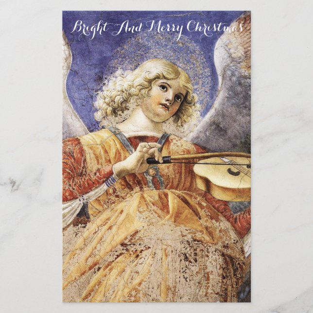 MUSIC MAKING ANGEL Christmas Greetings Stationery (Front)