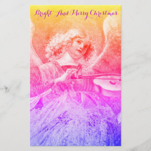 MUSIC MAKING ANGEL Pink Purple Blue Christmas Stationery