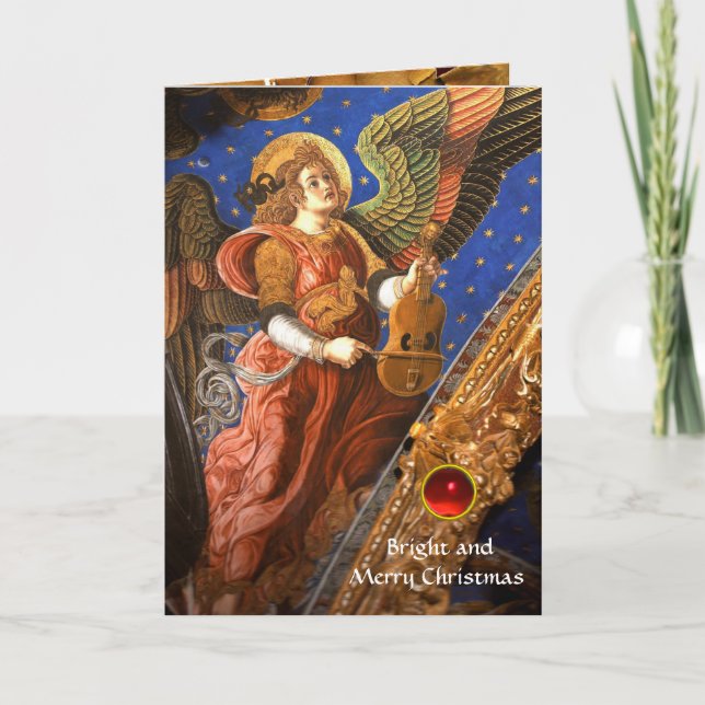 MUSIC MAKING ANGEL WITH A VIELLE Christmas Holiday Card (Front)