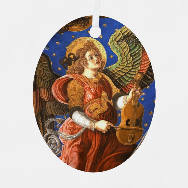 MUSIC MAKING ANGEL WITH A VIELLE Christmas Metal Tree Decoration (Front)