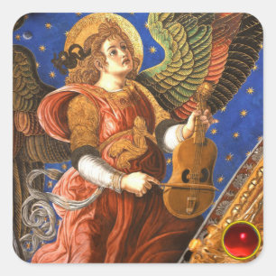 MUSIC MAKING ANGEL WITH A VIELLE Christmas Square Sticker