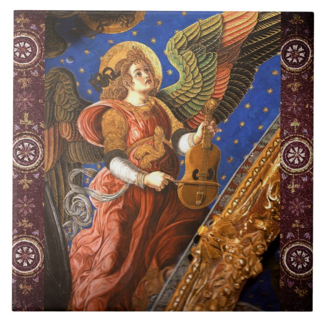 MUSIC MAKING ANGEL WITH A VIELLE Christmas Tile (Front)