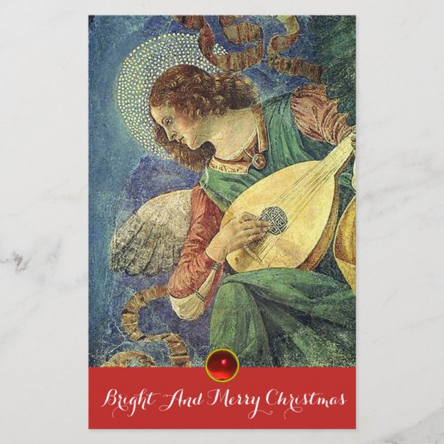 MUSIC MAKING CHRISTMAS ANGEL Lute Player Stationery (Front)