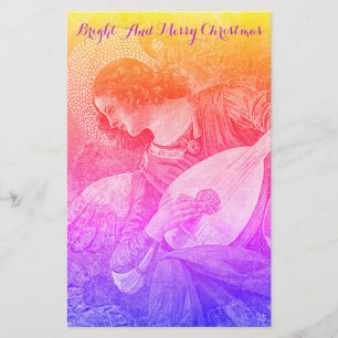 MUSIC MAKING CHRISTMAS ANGEL Pink Blue Yellow Stationery