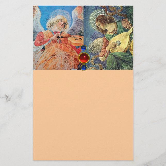 MUSIC MAKING CHRISTMAS ANGELS ,Blue Peach Stationery (Front)