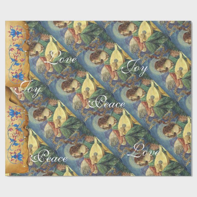 MUSIC MAKING CHRISTMAS ANGELS ,JOY PEACE LOVE WRAPPING PAPER (Flat)