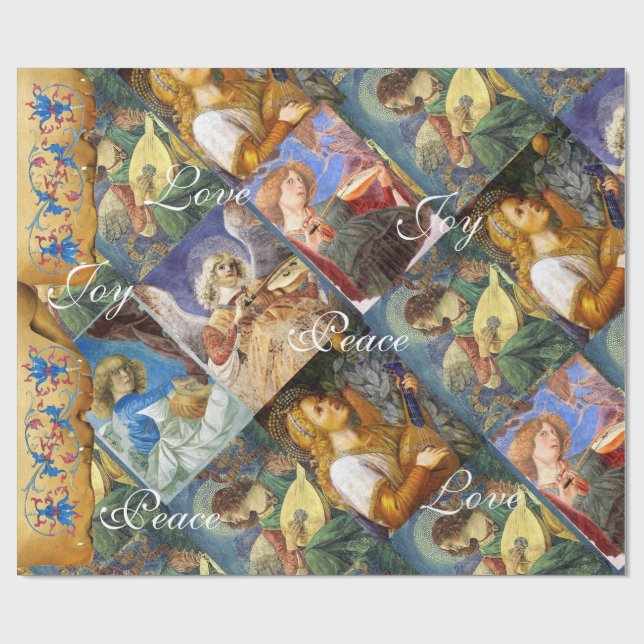 MUSIC MAKING CHRISTMAS ANGELS ,JOY PEACE LOVE WRAPPING PAPER (Flat)