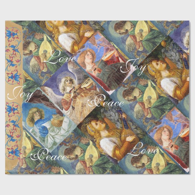 MUSIC MAKING CHRISTMAS ANGELS ,JOY PEACE LOVE WRAPPING PAPER (Flat)