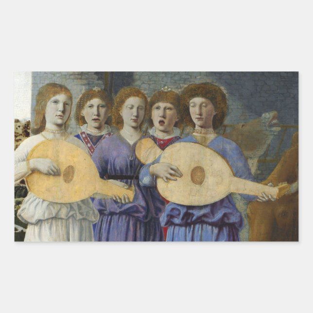 MUSIC MAKING XMAS ANGELS by PIERO DELLA FRANCESCA Rectangular Sticker (Front)