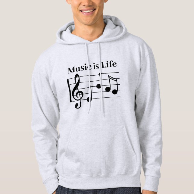 Music Mashup Music is Life Ash coloured hoodie (Front)