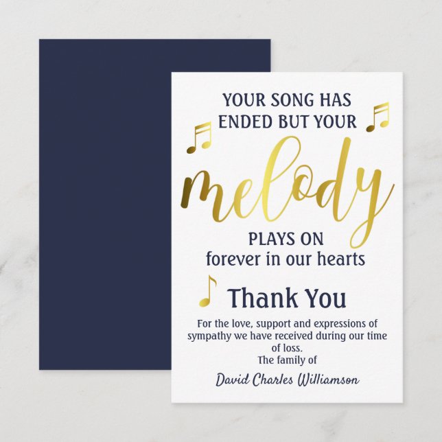 Music Melody Thank You Funeral Card (Front/Back)