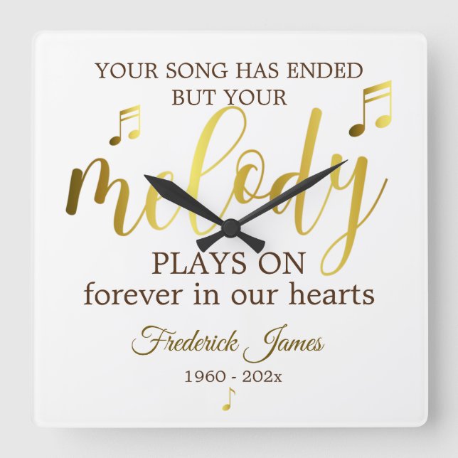Music Memorial Melody Quote Square Wall Clock (Front)