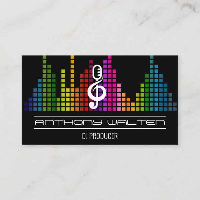 Music Microphone Logo | Colourful Equalizer Business Card (Front)
