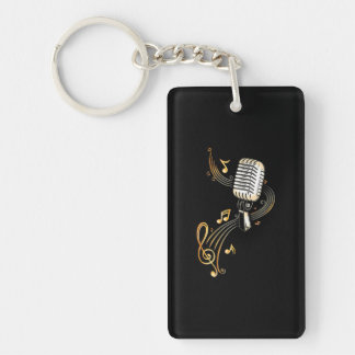 Music Microphone with Musical Notes and Clef Key Ring
