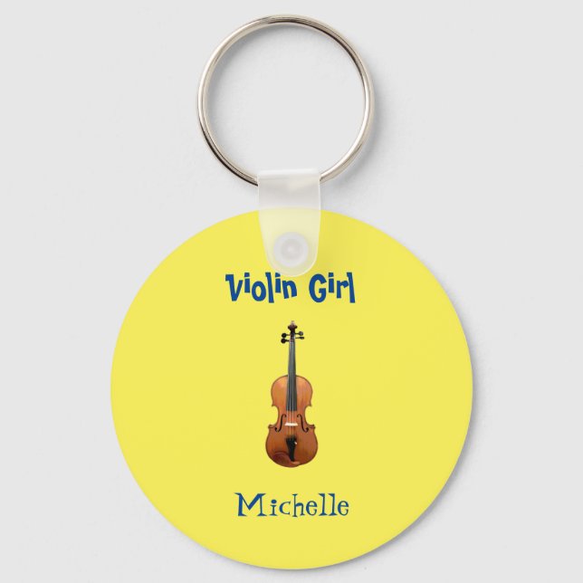 Music Monogram Violin Girl Cute Yellow Key Ring (Front)