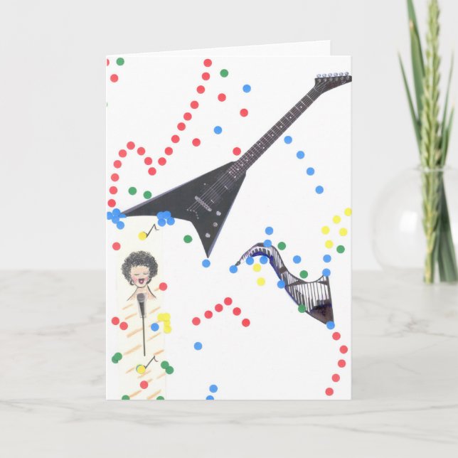 Music Montage Red Greeting Card (Front)