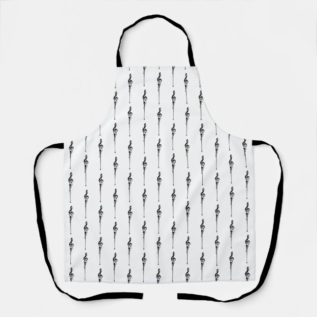Music Motif Melting Treble Clef Black and White Apron (Front)