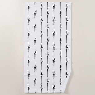 Music Motif Melting Treble Clef Black and White Beach Towel