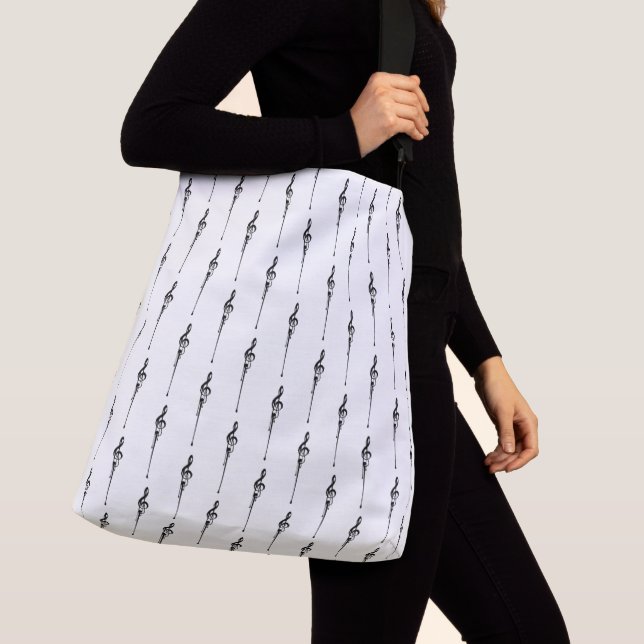 Music Motif Melting Treble Clef Black and White Crossbody Bag (Close Up)