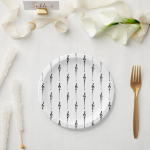 Music Motif Melting Treble Clef Black and White Paper Plate