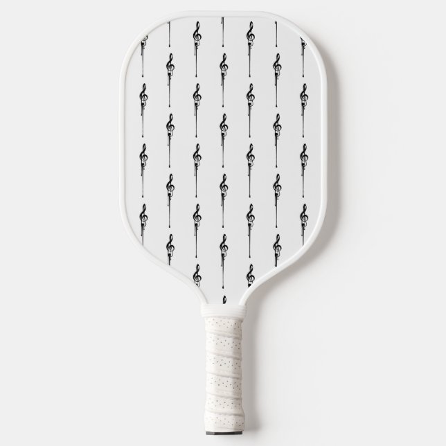 Music Motif Melting Treble Clef Black and White Pickleball Paddle (Front)